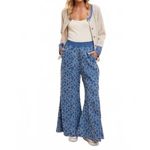 ANNIEWEAR flower chenille denim palazzo pant in blue